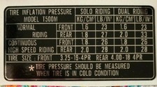 SUZUKI T500 T500M TYRE PRESSURE CAUTION WARNING DECAL LABEL