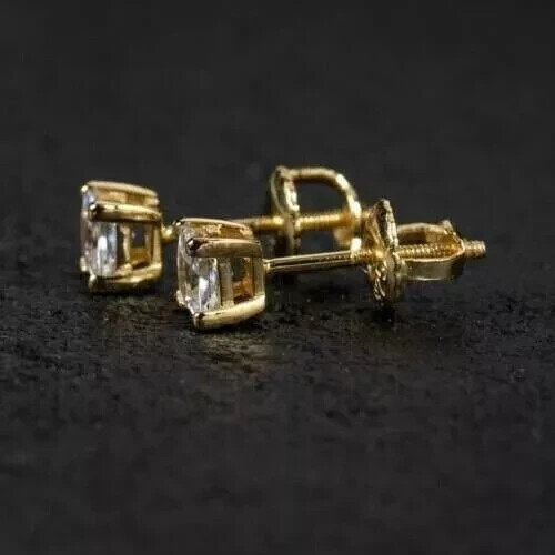 Princess 2Ct Lab Created Diamond Solitaire Stud Earrings 14K Yellow Gold Plated - Picture 3 of 9