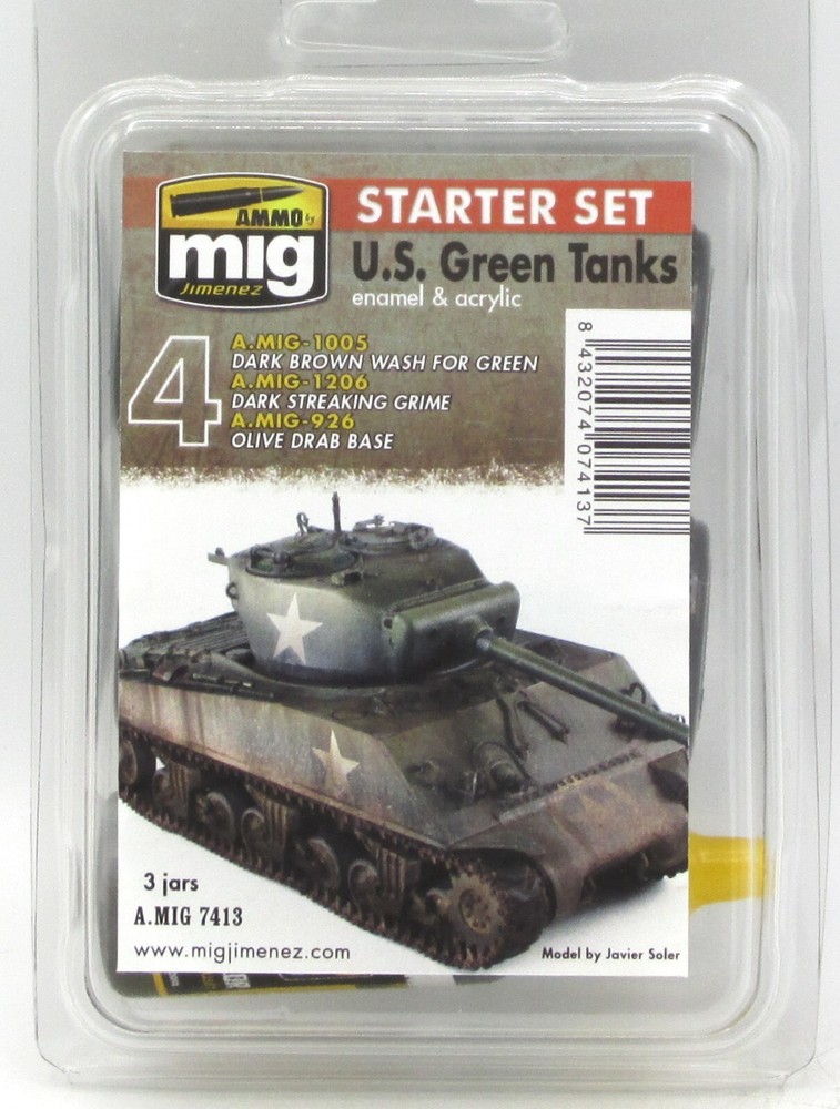 AMMO AMIG-7413 US Green Tanks Starter Set with Weathering Paints for Model Vehicles  