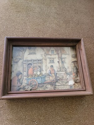 Vtg Anton Pieck Lithograph 3D Print Shadow Box Milkman