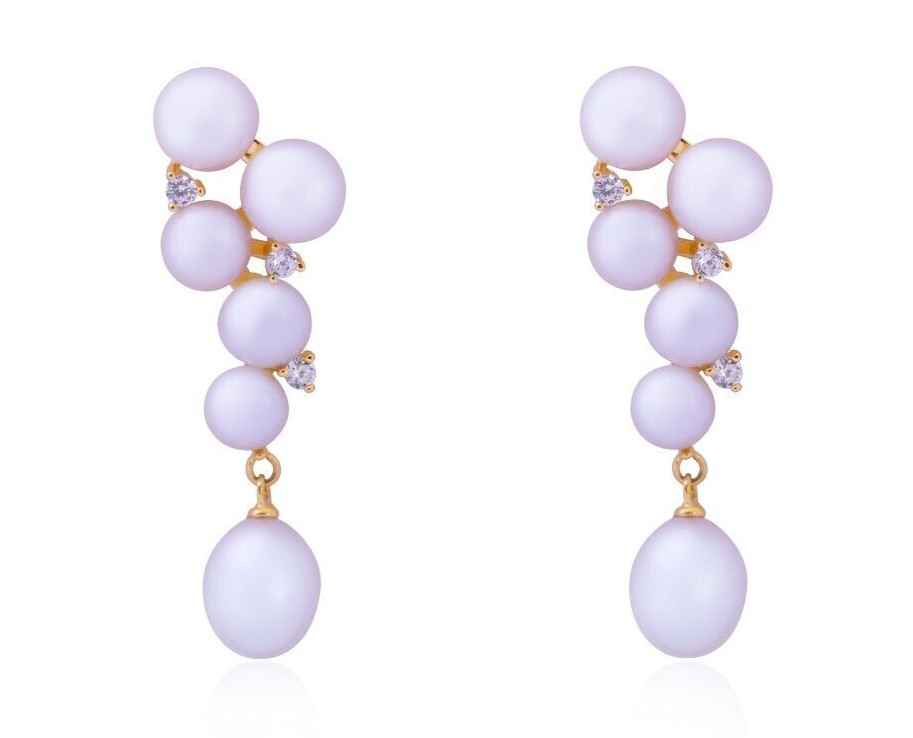 1stAmerican Pendientes Mujer Plata de Ley 925 Chapado Oro con Perlas Naturales