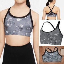 Nike Girls Kids Indy Icon Clash Sports Bra Gym DQ8927 089 BLACK GREY WHITE L