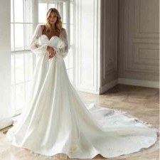 Elegant Puff Sleeves Wedding Dresses Sweetheart Satin Lace Applique Gowns Train