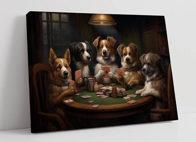 HUNDE SPIELEN POKERSPIEL 2 - TIEF GERAHMTER WANDBILDDRUCK AUF LEINWAND