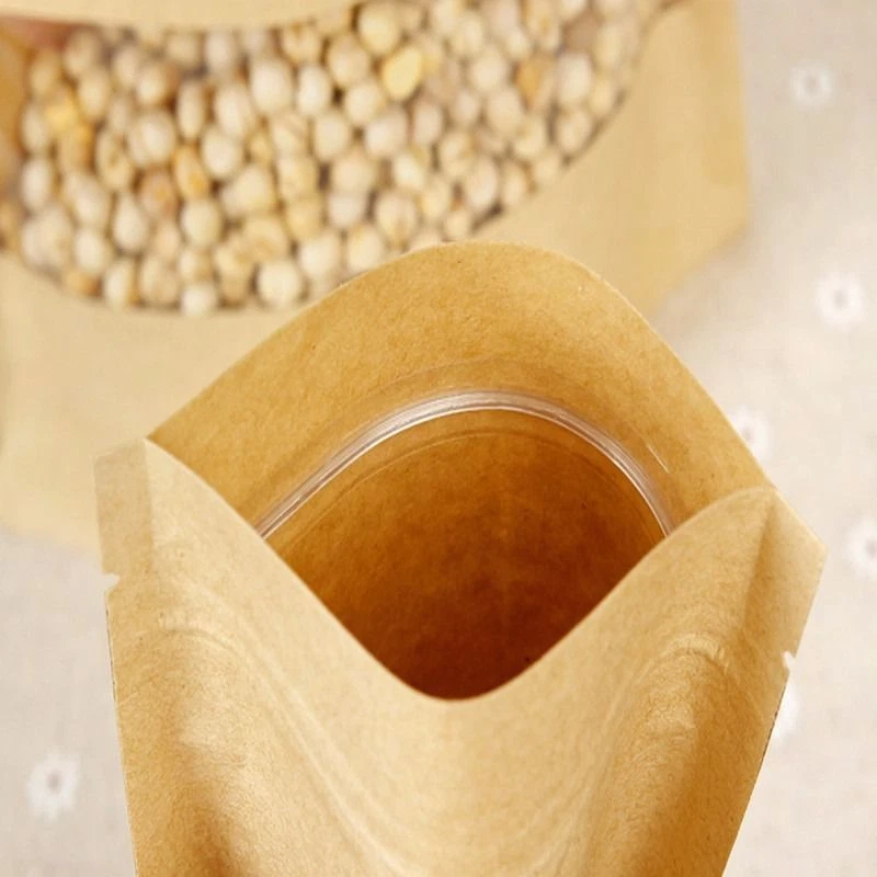 Bolsa de pie de papel Kraft con ventana transparente sellable para bolsa de bloqueo de paquete de alimentos con cremallera Foto 3 de 4
