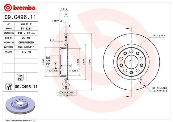 2X Brembo 09.C496.11 Bremsscheibe FüR Alfa Romeo-image