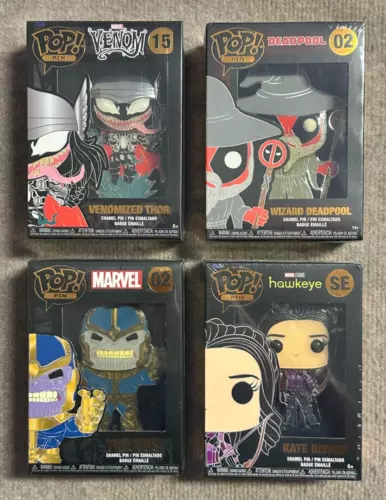 Funko Pop Enamel Pin Lot of 4 Marvel Venom Deadpool Thor Thanos Hawkeye