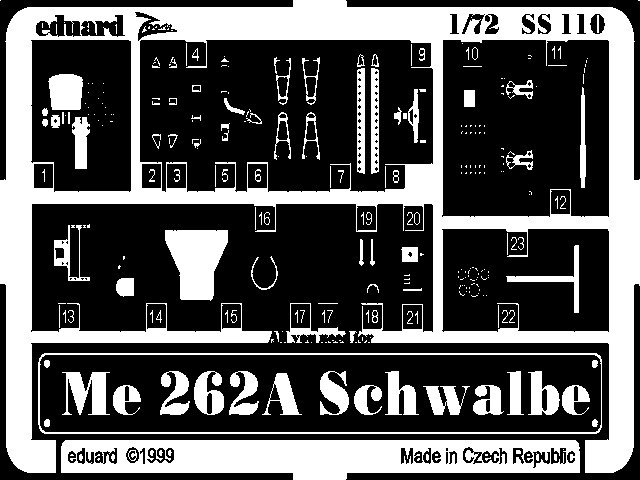 Eduard Messerschmitt Me-262 A schwalbe Etched Parts 1:72 Kit Revell Cockpit