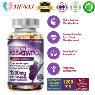 Resveratrol Capsules 1200mg Serving 60 Capsules Anit-Aging,Cardiovascular Health