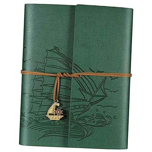 Leather Notebook Journal, Travel Journal with 2 Pockets, Vintage A5 GREEN