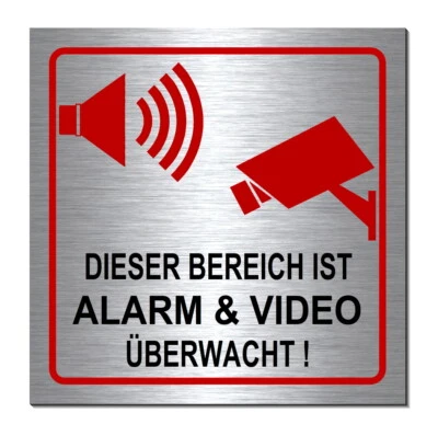 DESI-SCHILDER Alarm-Video-überwacht-Alu-Edelstahl-Optik-19 x 19 cm-Warnschild-Hinweis-Schild