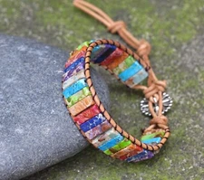 7 Chakra Stone Bracelet Natural Healing Tube Stone Braided Bracelet Handmade