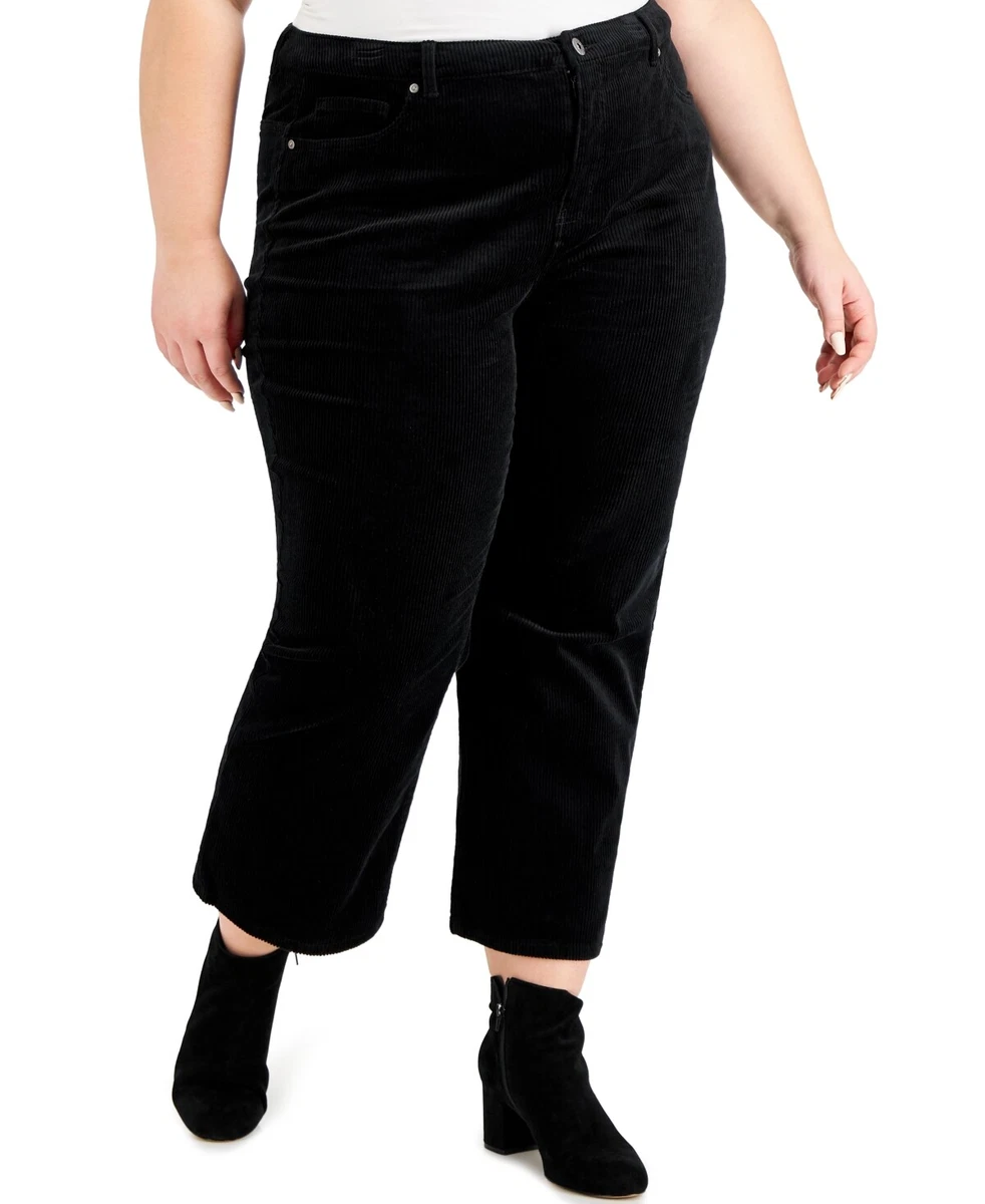 MSRP $59 Style & Co Womens Plus Size Cropped Corduroy Pants Black Size 24W