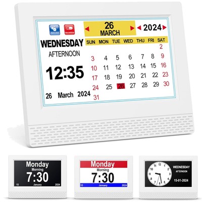 Digital Kalender Wecker, 7'' HD-Großbilddisplay Wecker, Mehrere Uhrmodi Senio...