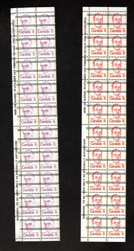 CANADA 4 MNH PRECANCELLED WARNING STRIPS OF 20 STAMPS CARICATURES 1973-76 - Image 2 of 2