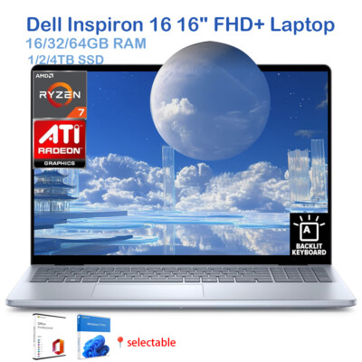 2024 Dell Inspiron 16 Laptop,AMD Ryzen 7-8840U,UpTo 64GB,4TB+Microsoft21+Win11P