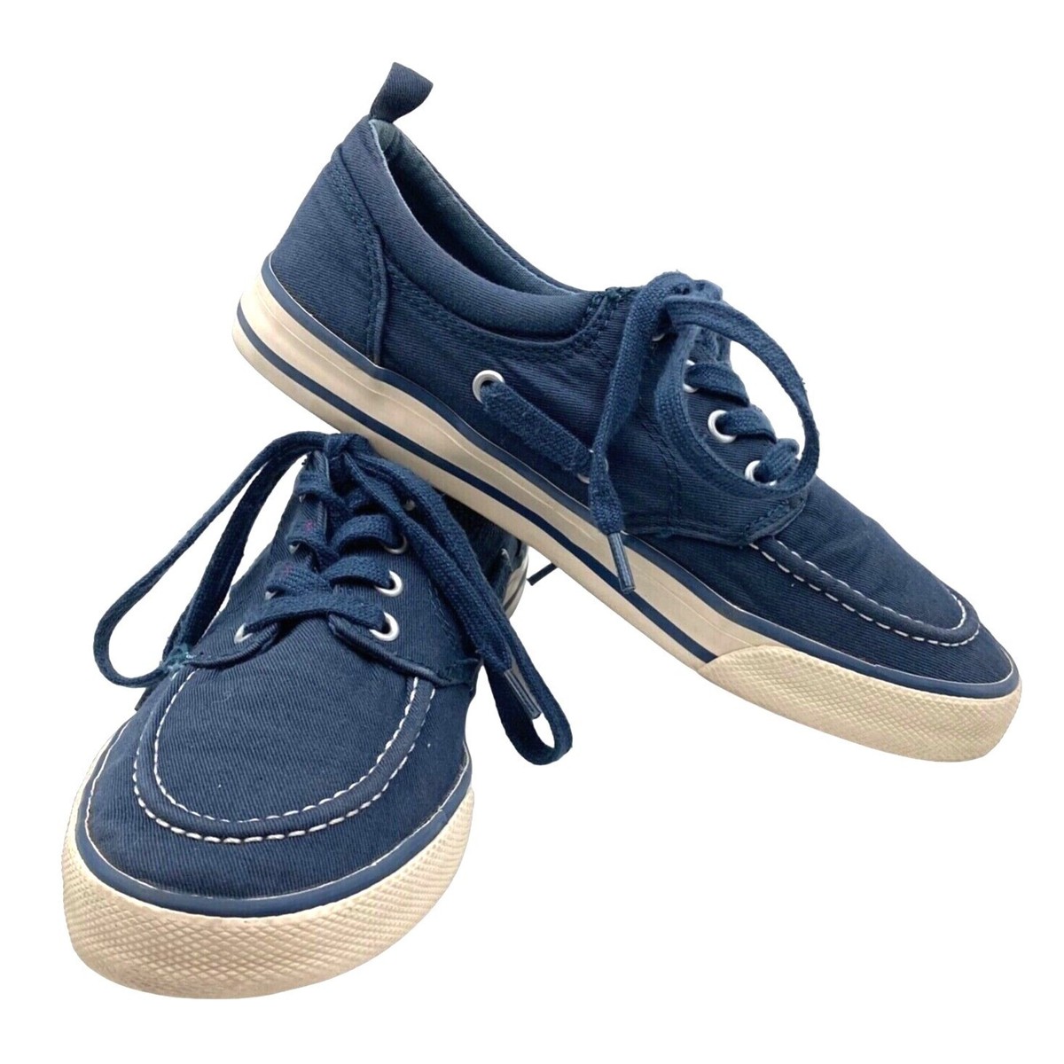 Old Navy Boys Kids Youth Size Lace Up Boat Deck Shoes Blue Canvas Comfort  Fit