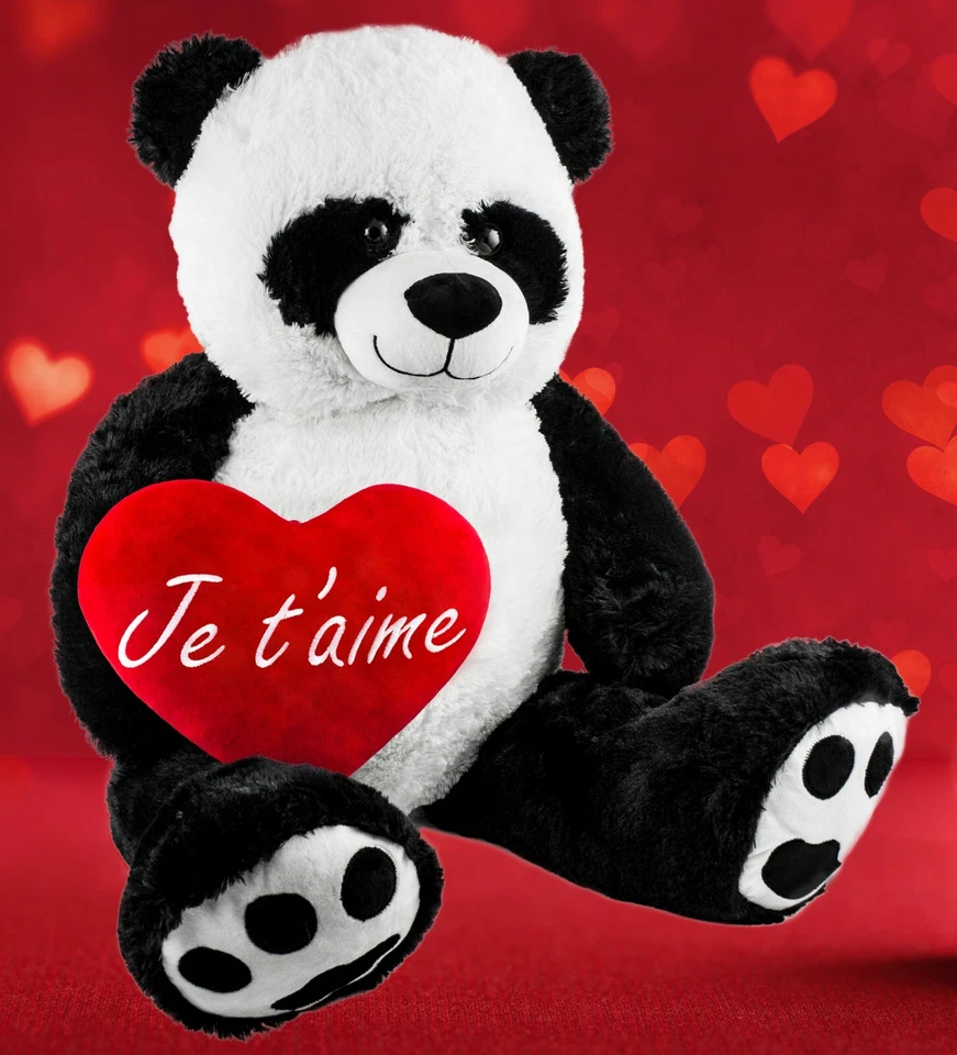 BRUBAKER Peluche géante XXL Panda Nounours 100 cm avec Cœur en Peluche - Photo 2/4