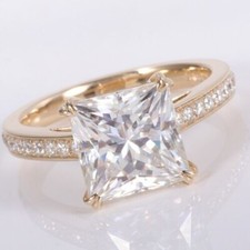 3.5CT Princess Cut VVS Moissanite 4 Prong Engagement Ring 14K Yellow Gold Plated