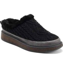 earth elements ACACIA Cable Knit Womens Slipper Black Fabric Cable Knit NIB