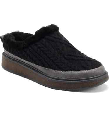earth elements ACACIA Cable Knit Women s Slipper Black Fabric Cable Knit NIB