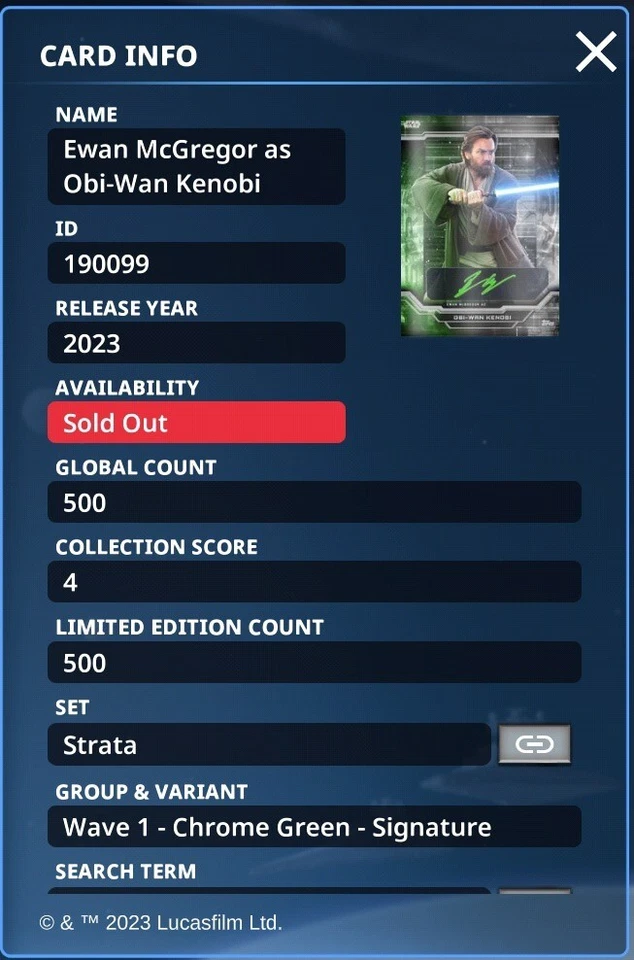 Topps Star Wars Card Trader 2023 Strata Obi-Wan Kenobi Super Rare Digital Card - Image 3 of 3