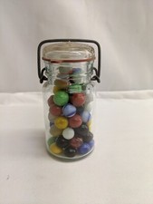 Vintage Marbles In Wire Lock Mason Jar 5 1/4" x 2 1/2" Lot of 67 Marbles LW