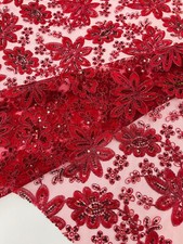 Metallic Floral Design Embroidered With Holographic Sequins Mesh Fabric By Yard