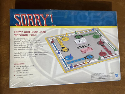 Sorry! Hasbro Retro Series 1958 Edition Board Game Classic Family