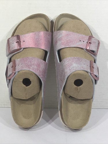 Birkenstock Women Size 7 Narrow Arizona Metallic Fuchsia Leather Slides Y23-401 - Picture 7 of 10