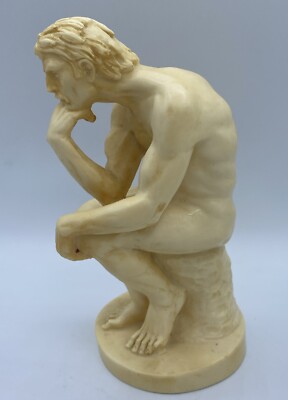 Vintage Signed A. Santini ''Thinking Man'' Sculpture.  With Original Sticker