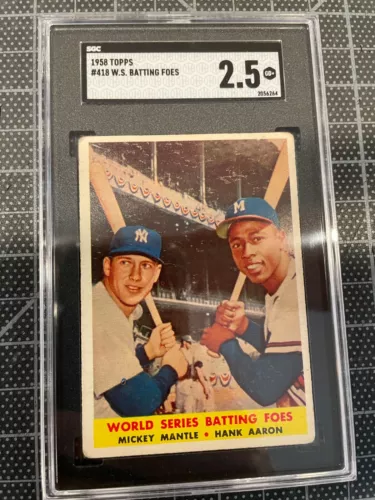 1958 TOPPS #418 WORLD SERIES BATTING FOES MICKEY MANTLE MAYS CARD SGC 2.5 GOOD+