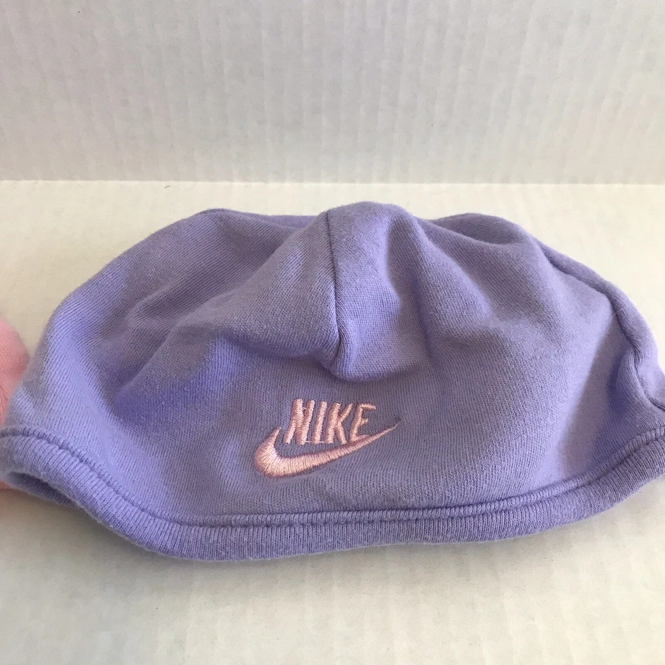 Lote de 2 chapéus gorro de algodão roxo rosa bebê meninas Nike - Imagem 2 de 4