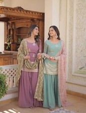 Fully Readymade Kurta Sharara  Dupatta Set Indian Festival Wear Salwar Kameez