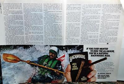 1983 Backwoods Tobacco Ride The Allagash 2 page Original Print Ad Vintage 80s