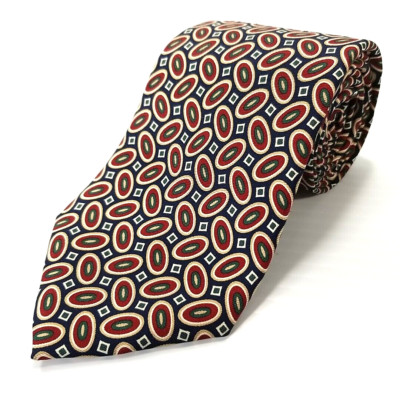 Lands' End Luxury Tie Colorful Geometric Oval Pattern Printed Silk Necktie