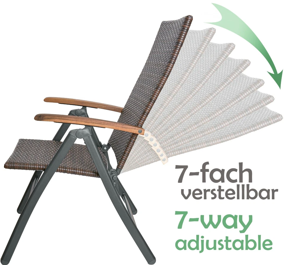 Sitzgruppe Rattan Klappbar Hochlehner Garten Stühle und Tisch Glastisch Rund 70 - Bild 2 von 4