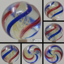 Handmade Yellow Latticinio Swirl Marble, 1 5/16 inch, Near Mint-, Germany, S1445