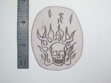 vtg 1960s Tattoo Flash acetate stencil Flaming Skull signed SK3