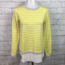 LOFT Women's XS Pullover Sweater Striped Yellow Gray Long Sleeve