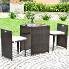 3 PCS Cushioned Wicker Patio Furniture Set Seat Sofa Outdoor No Assembly Brown