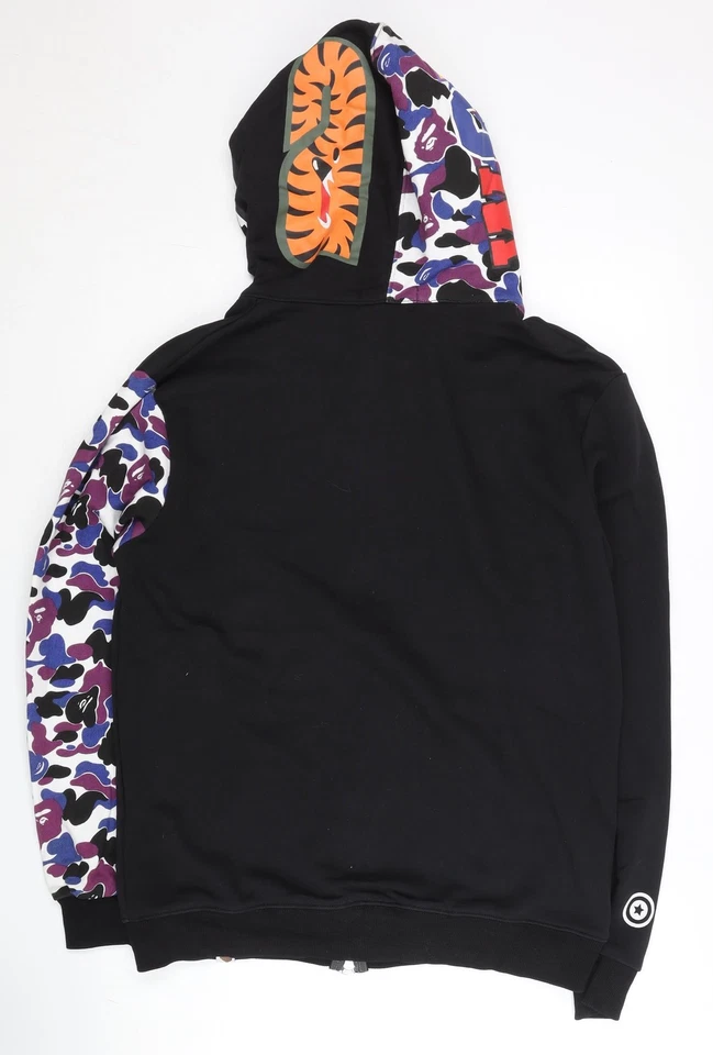 A Bathing Ape Men's Black Shark Full Zip Hoodie L Camouflage Sleeves - Image 3 of 4
