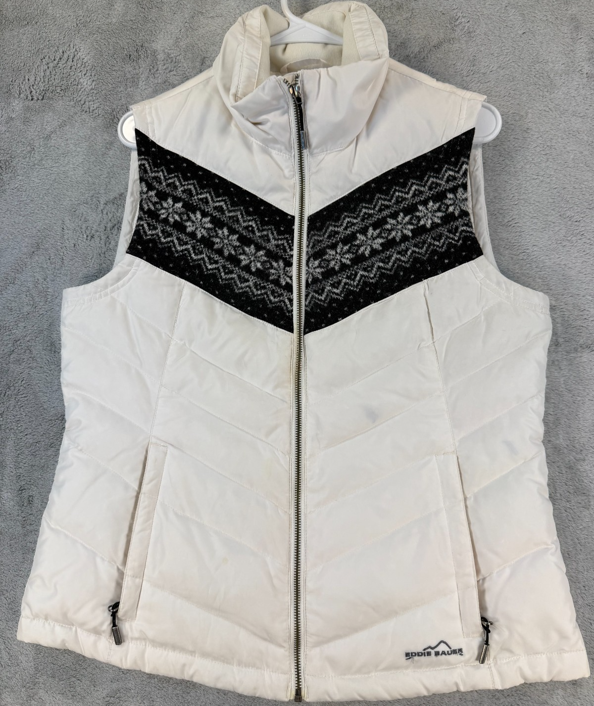 Eddie Bauer Goose Down Vest White Fair Isle Chevron Pattern Size M