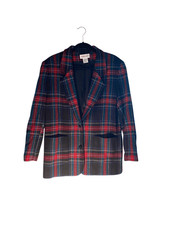 Talbots vintage 90s women  s wool tartan plaid blazer to button oversized size me