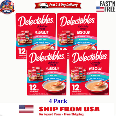 4 Pack Hartz Delectables Bisque Variety Pack Lickable Cat Treat, 12 count