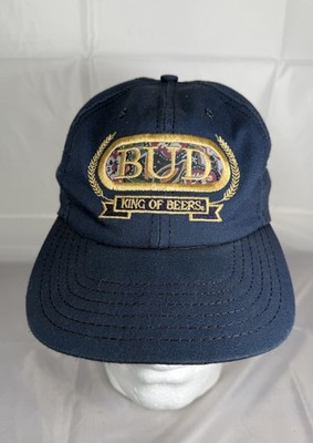 Rare Vintage Snapback Bud King of Beers Hat/Cap USA Budweiser 90s Blue & Gold