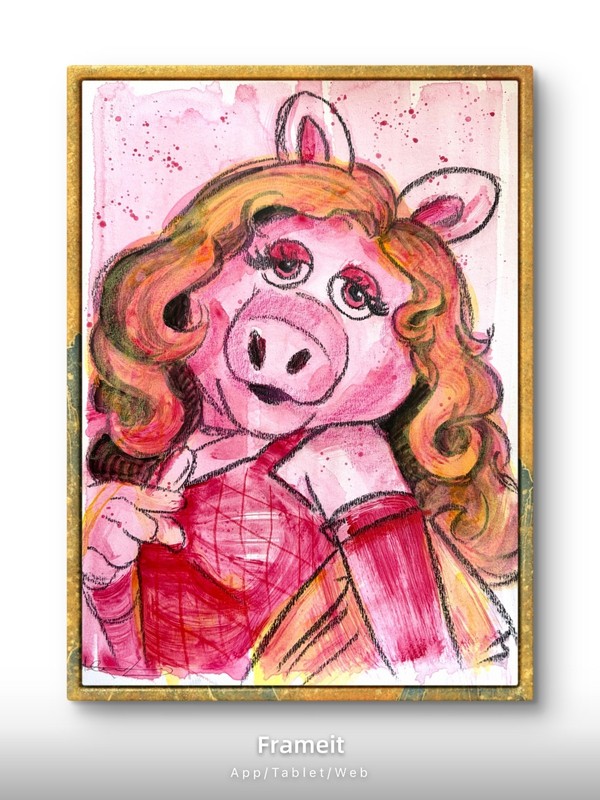 Original Miss Piggy 2 Painting By Alannah Dyer- Acrylic 9x12 in. Muppets Pink