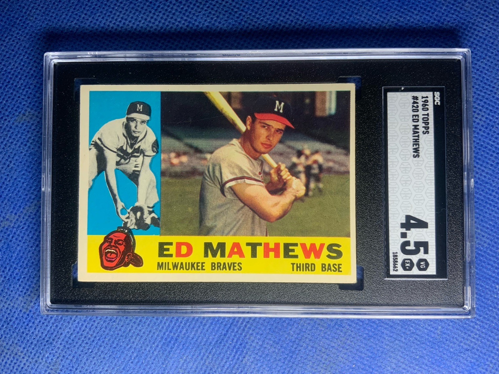 Eddie/Ed Mathews 1960 Topps Baseball Card #420 Braves- SGC Graded 4.5 VG-EX+