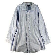 Chaps Dress Shirt Mens 18.5 35/36 Blue White Micro Check Stretch Collar Tall Fit