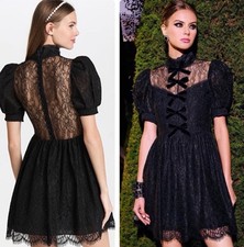 NWT Alice + Olivia Vernita Chantilly Lace Puff Sleeve Velvet Bows Dress 2